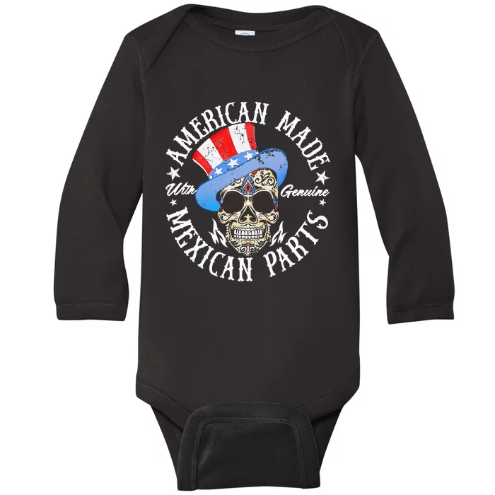 American Made With Genuine Mexican Parts Skull Baby Long Sleeve Bodysuit