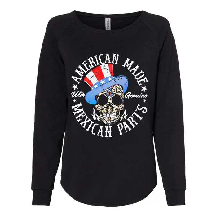 American Made With Genuine Mexican Parts Skull Womens California Wash Sweatshirt