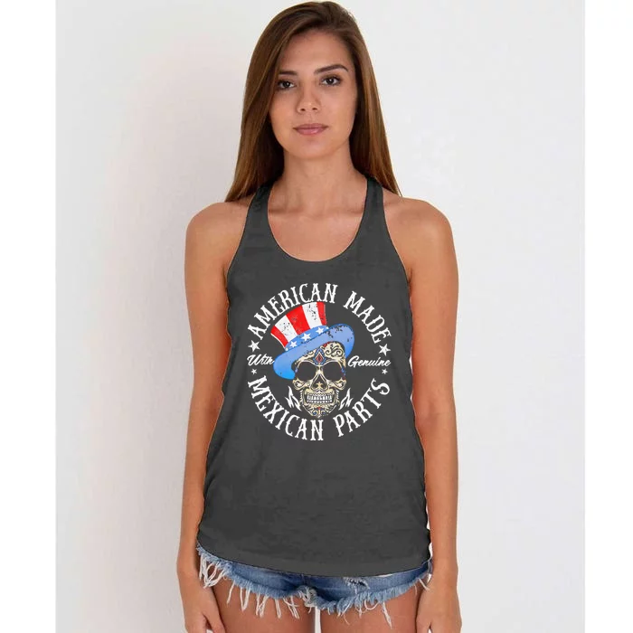 American Made With Genuine Mexican Parts Skull Women's Knotted Racerback Tank