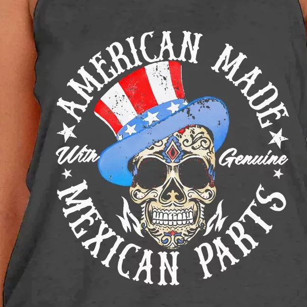 American Made With Genuine Mexican Parts Skull Women's Knotted Racerback Tank