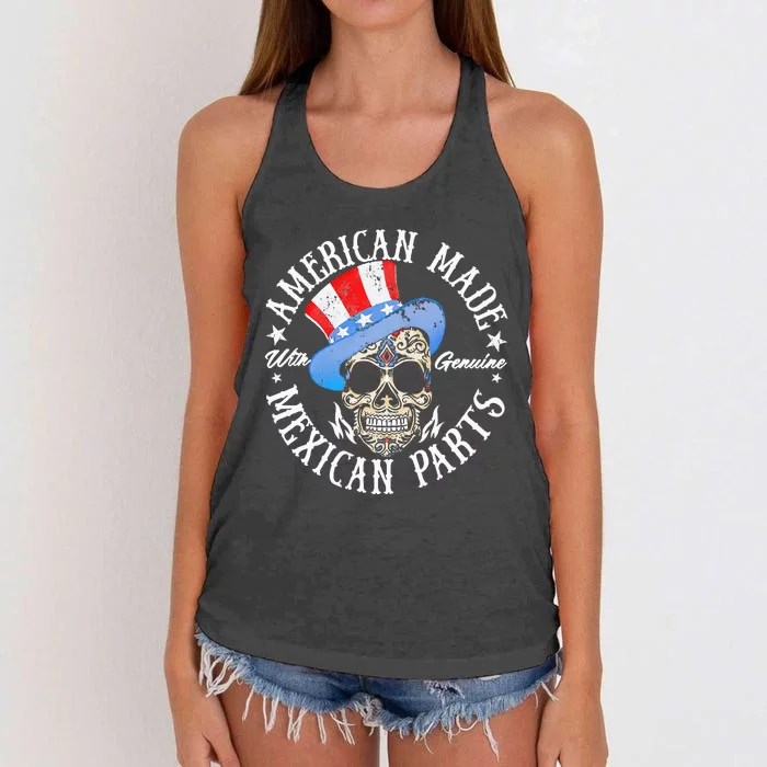 American Made With Genuine Mexican Parts Skull Women's Knotted Racerback Tank