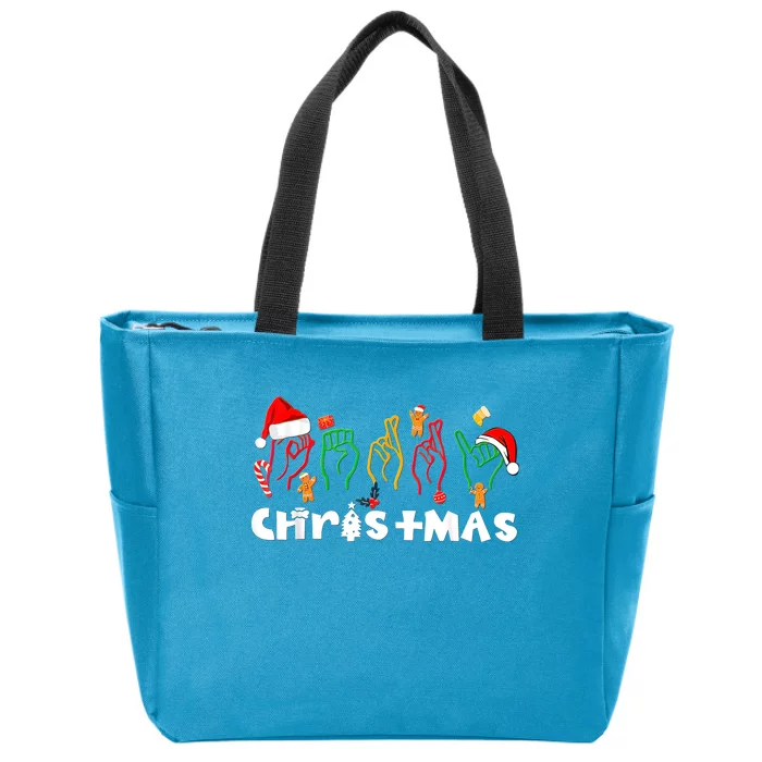 ASL Merry Xmas American Sign Language Christmas Holiday Zip Tote Bag