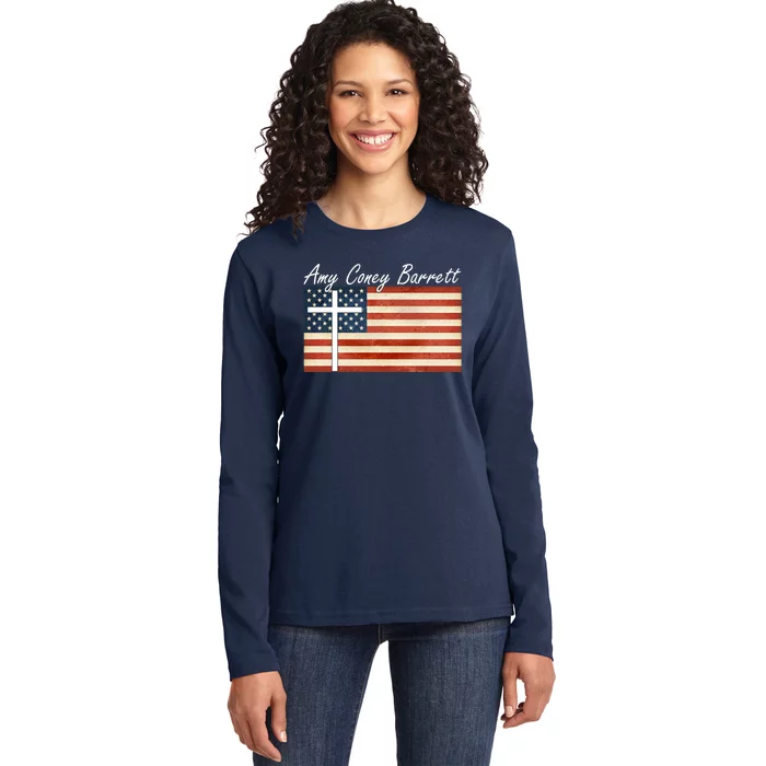 Amy Coney Barrett Christian Vintage US Flag Ladies Long Sleeve Shirt