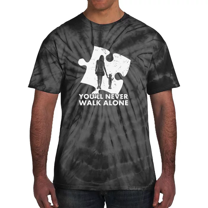 Autism Mom You'll Never Walk Alone Puzzle Autism Awareness Month Tie-Dye T-Shirt