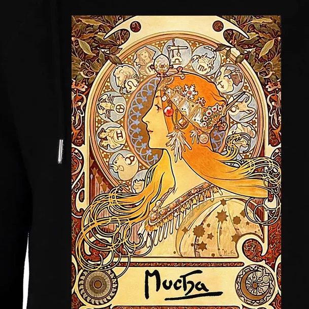 Alphonse Mucha Zodiac Art Nouveau Womens Funnel Neck Pullover Hood