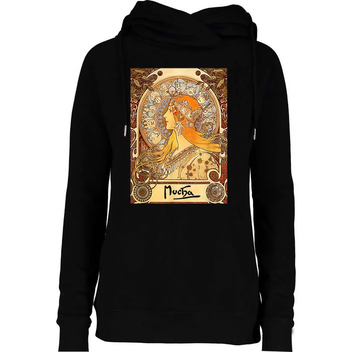 Alphonse Mucha Zodiac Art Nouveau Womens Funnel Neck Pullover Hood