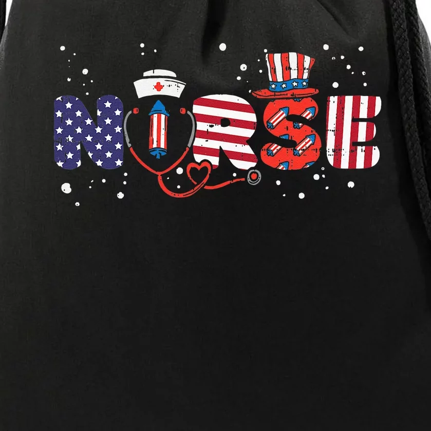 American Nurse 4th Of July Fourth Scrub Top Patriot Women RN Drawstring Bag