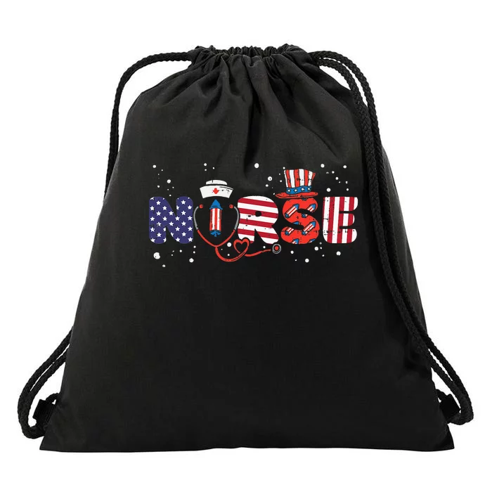 American Nurse 4th Of July Fourth Scrub Top Patriot Women RN Drawstring Bag