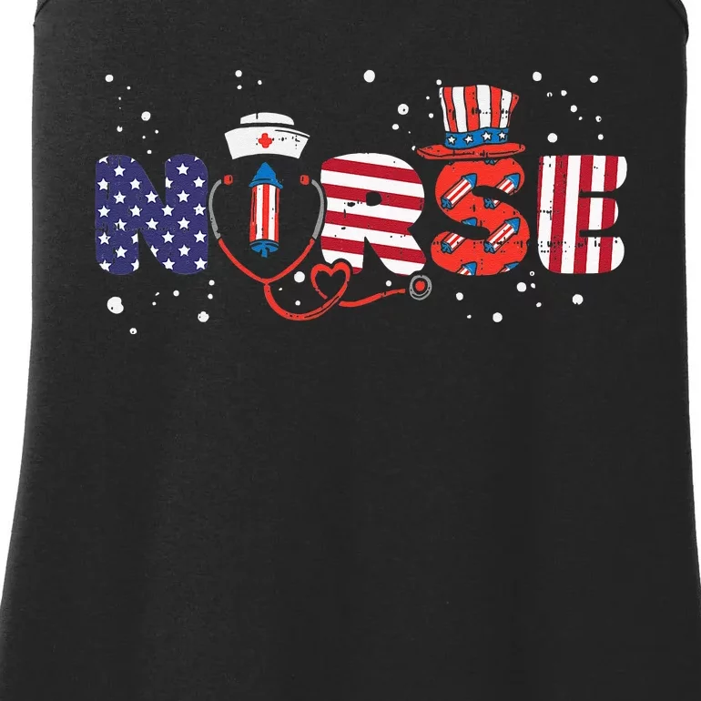 American Nurse 4th Of July Fourth Scrub Top Patriot Women RN Ladies Essential Tank