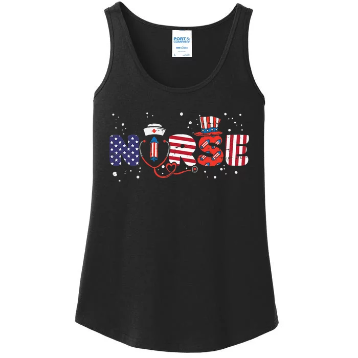 American Nurse 4th Of July Fourth Scrub Top Patriot Women RN Ladies Essential Tank