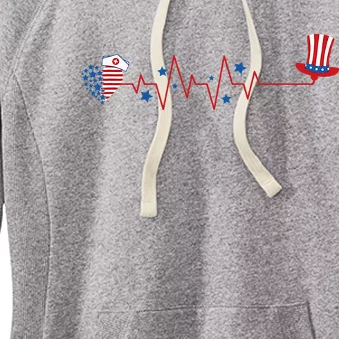 American Nurse 4th Of July USA Flag Map Patriotic RN Nursing Women's Fleece Hoodie