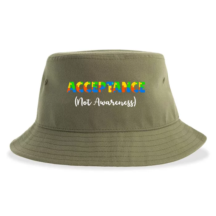 Acceptance Not Awareness Autism Support Puzzle Pieces Gift Sustainable Bucket Hat