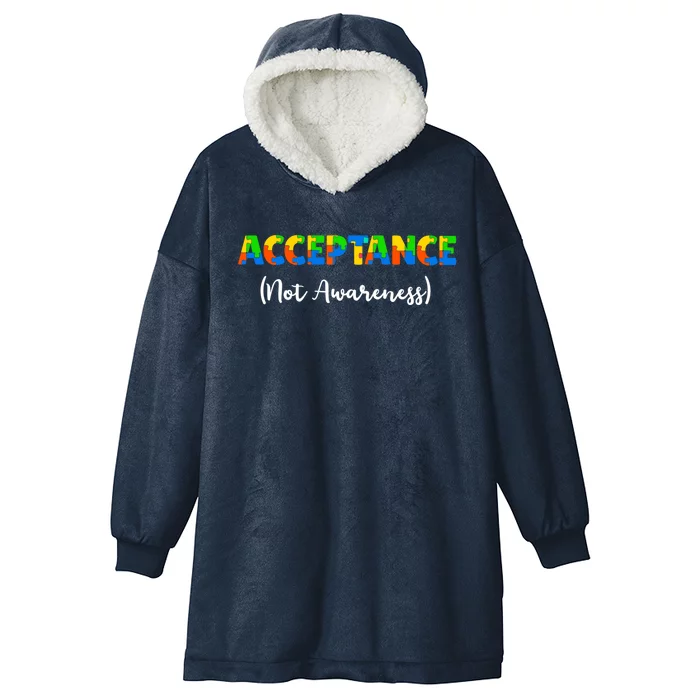 Acceptance Not Awareness Autism Support Puzzle Pieces Gift Hooded Wearable Blanket