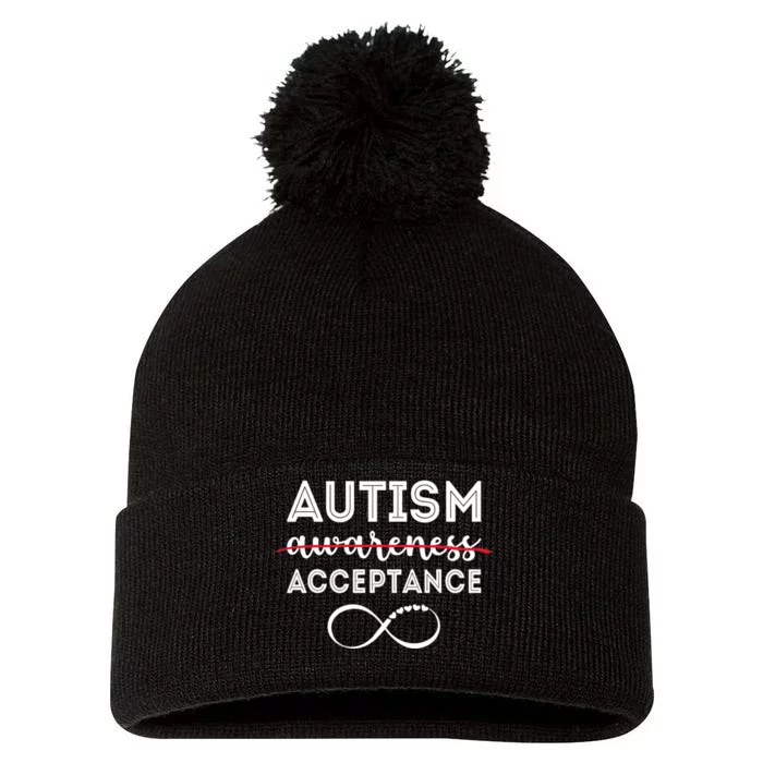 Acceptance Not Awareness Funny Red Instead Autism Pom Pom 12in Knit Beanie