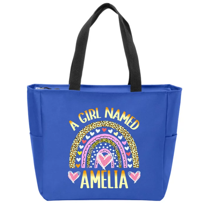 A Named Amelia Cute Name Leopard Hearts Design Gift Zip Tote Bag