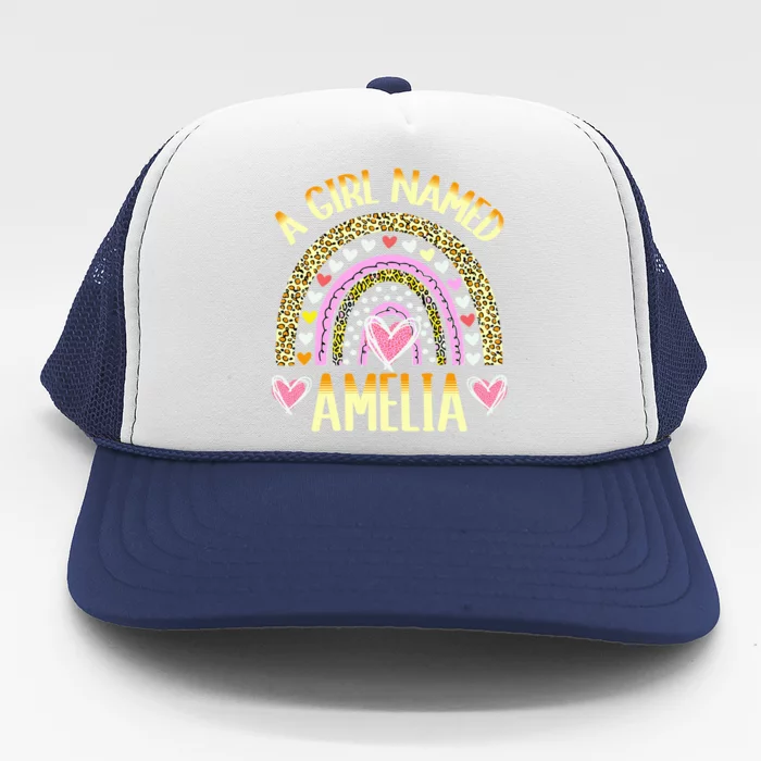 A Named Amelia Cute Name Leopard Hearts Design Gift Trucker Hat