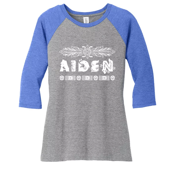 Aiden Name Animals African Style Personalized Gift Women's Tri-Blend 3/4-Sleeve Raglan Shirt