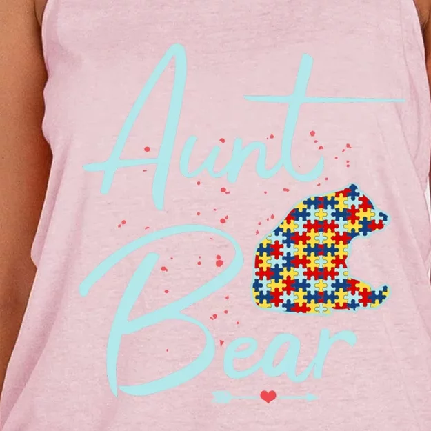 Autistic Niece Autistic Nephew Aunt Bear Autism Aunt Cool Gift Women's Knotted Racerback Tank