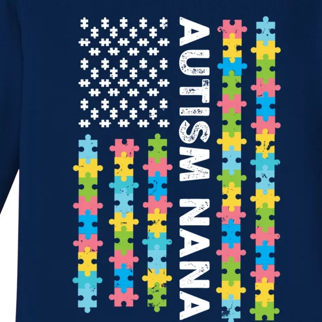 Autism Nana Awareness I'm A Proud Grandmother Retro Us Flag Cute Gift Baby Long Sleeve Bodysuit