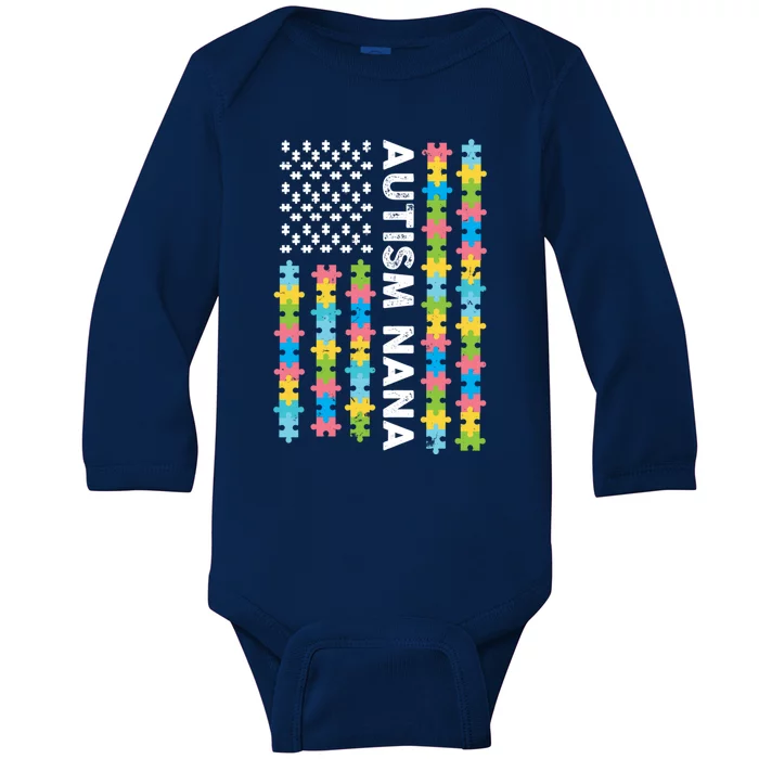 Autism Nana Awareness I'm A Proud Grandmother Retro Us Flag Cute Gift Baby Long Sleeve Bodysuit