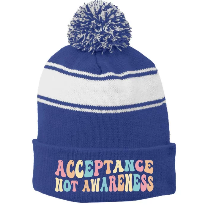 Acceptance Neurodiversity Autism Neurodivergent Great Gift Stripe Pom Pom Beanie