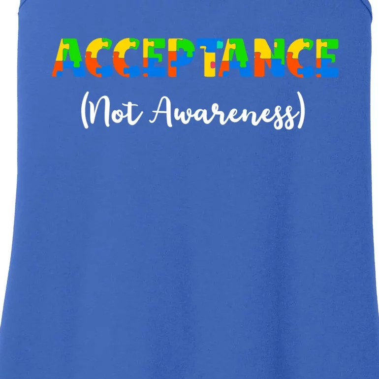 Acceptance Not Awareness Autism Support Puzzle Pieces Great Gift Ladies Essential Tank