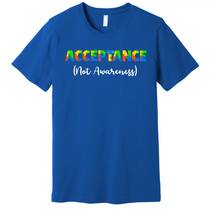 Acceptance Not Awareness Autism Support Puzzle Pieces Great Gift Premium T-Shirt