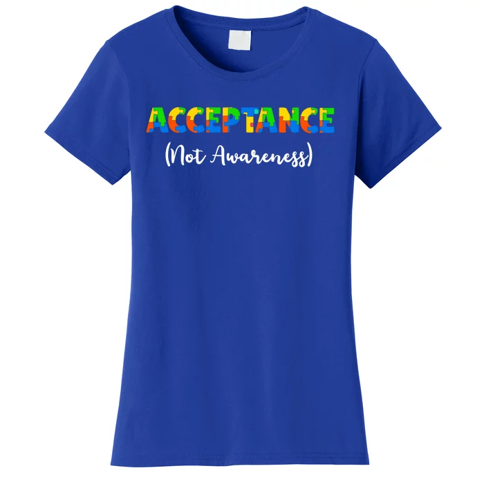 Acceptance Not Awareness Autism Support Puzzle Pieces Great Gift Women's T-Shirt