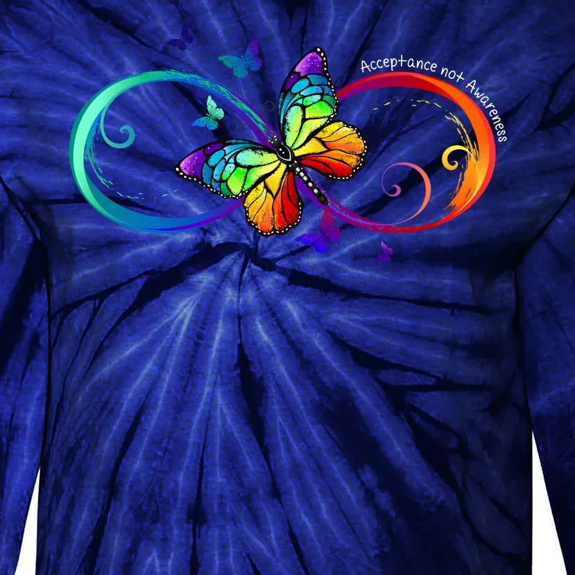 Acceptance Not Awareness Butterfly Tie-Dye Long Sleeve Shirt