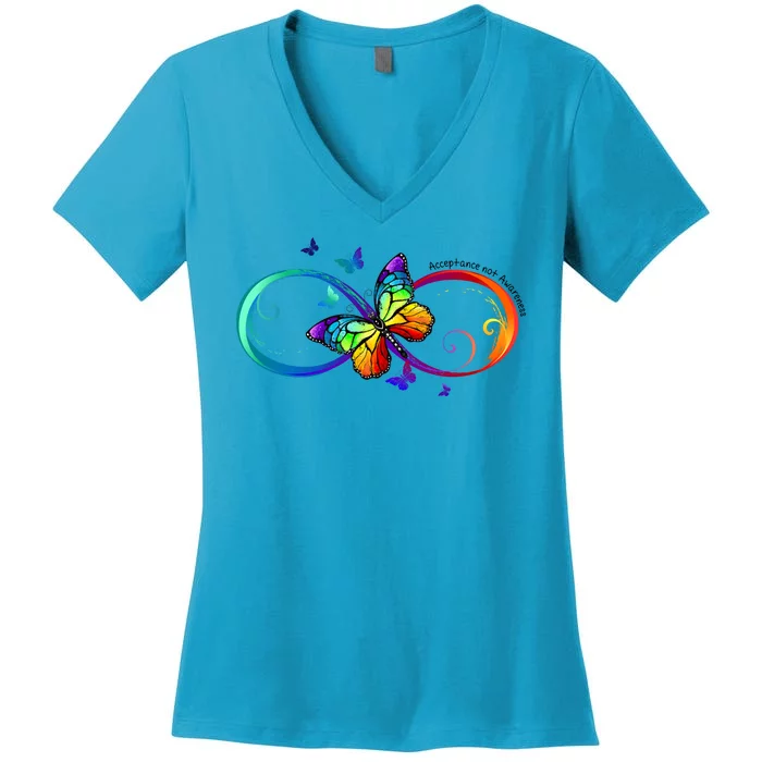 Acceptance Not Awareness Butterfly Women's V-Neck T-Shirt