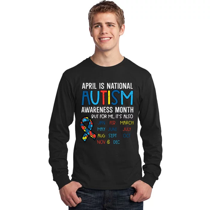 April National Autism Awareness Month Ribbon Men Women Tall Long Sleeve T-Shirt