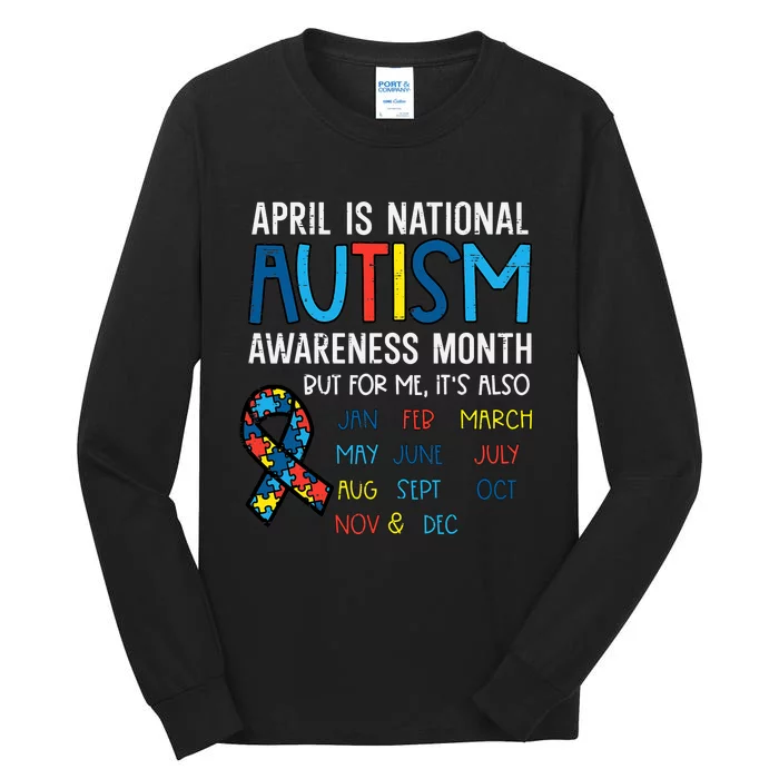 April National Autism Awareness Month Ribbon Men Women Tall Long Sleeve T-Shirt