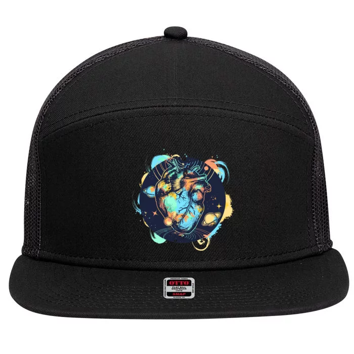 Anatomic Heart Among Galaxies and Planets 7 Panel Mesh Trucker Snapback Hat