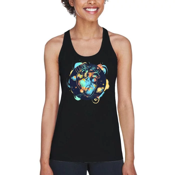 Anatomic Heart Among Galaxies and Planets Women's Racerback Tank