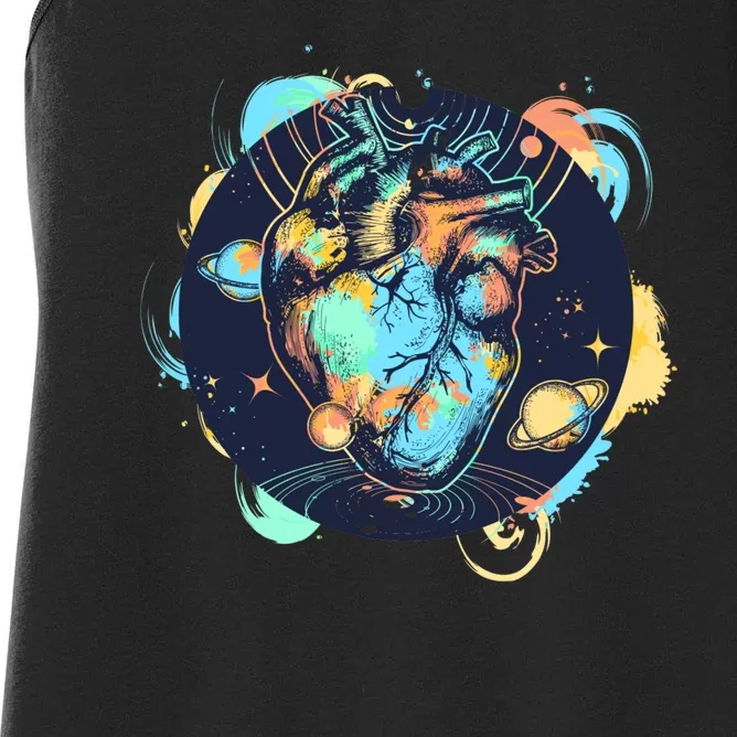 Anatomic Heart Among Galaxies and Planets Women's Racerback Tank