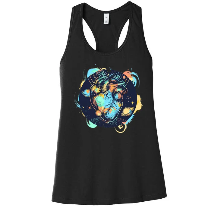 Anatomic Heart Among Galaxies and Planets Women's Racerback Tank