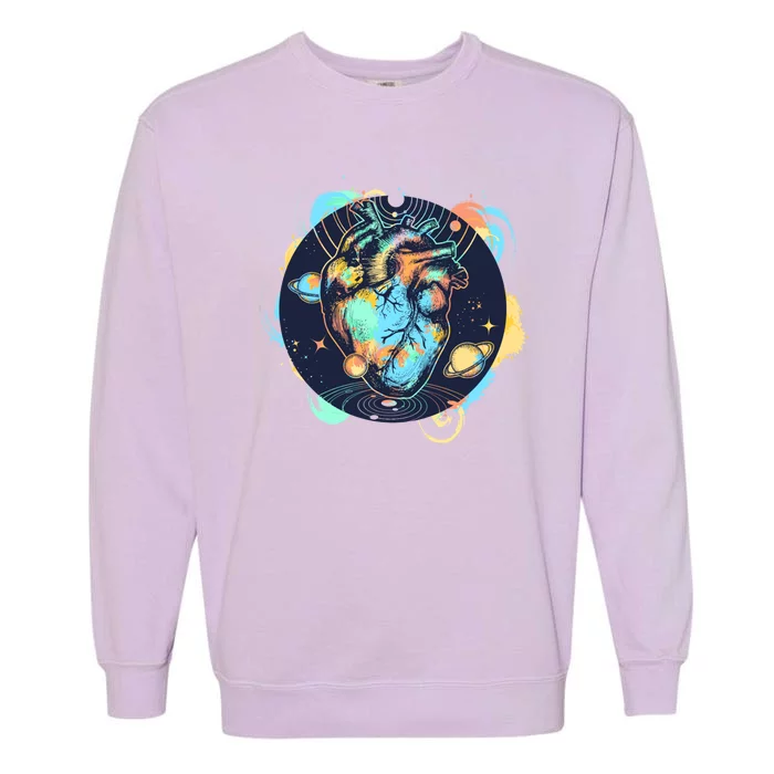 Anatomic Heart Among Galaxies and Planets Garment-Dyed Sweatshirt