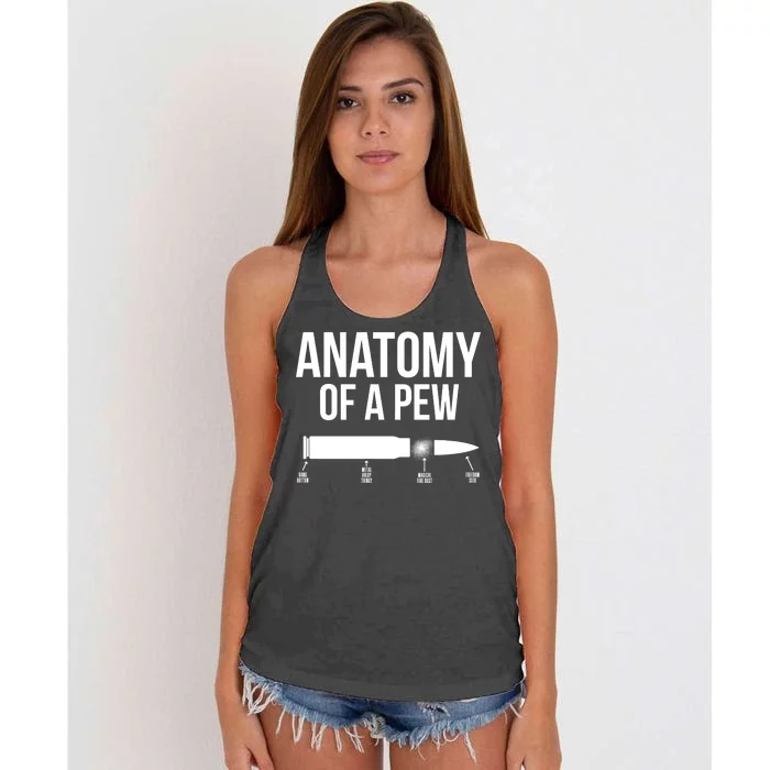 Anatomy Of A Pew Funny Bullet Pro Guns Women's Knotted Racerback Tank