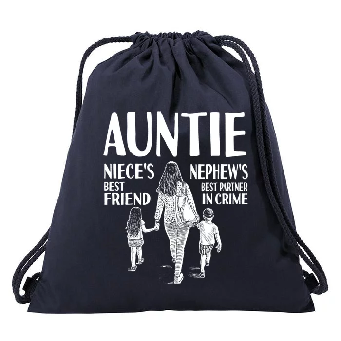 Auntie Nieces Best Friend Nephews Best Partner In Crime Meaningful Gift Drawstring Bag