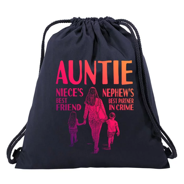 Auntie Nieces Best Friend Nephews Best Partner In Crime Gift Drawstring Bag