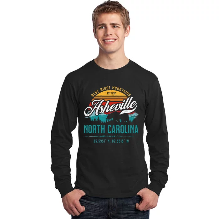 Asheville North Carolina Retro Sunset Blue Ridge Mountains Tall Long Sleeve T-Shirt