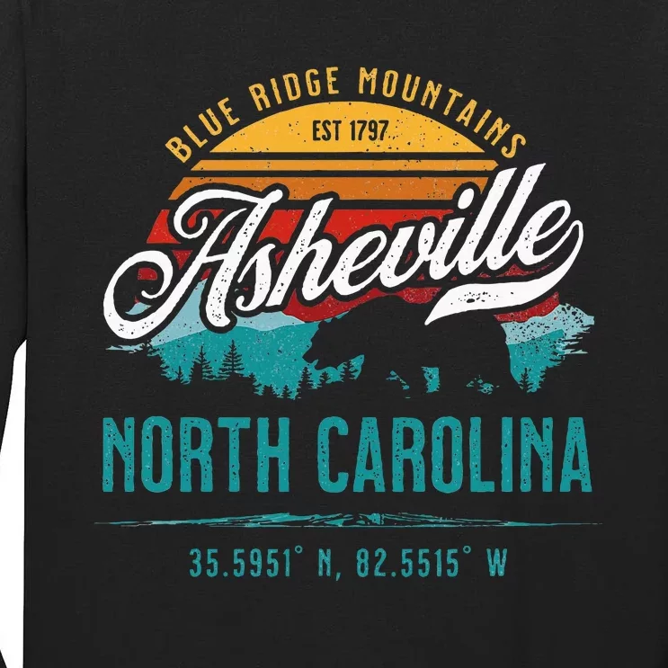 Asheville North Carolina Retro Sunset Blue Ridge Mountains Tall Long Sleeve T-Shirt