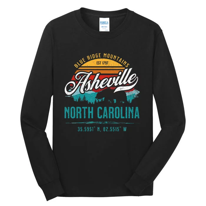 Asheville North Carolina Retro Sunset Blue Ridge Mountains Tall Long Sleeve T-Shirt