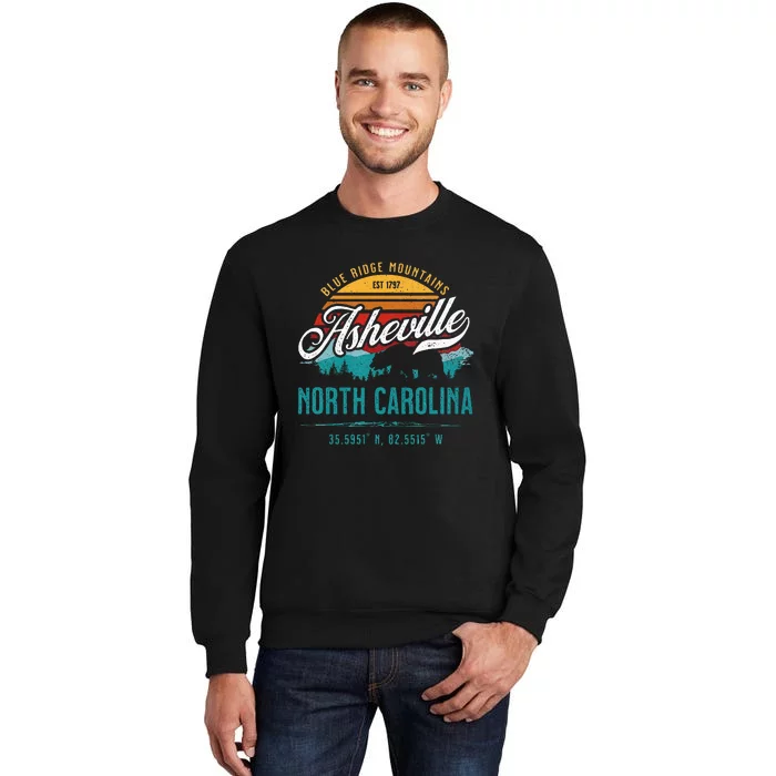 Asheville North Carolina Retro Sunset Blue Ridge Mountains Tall Sweatshirt