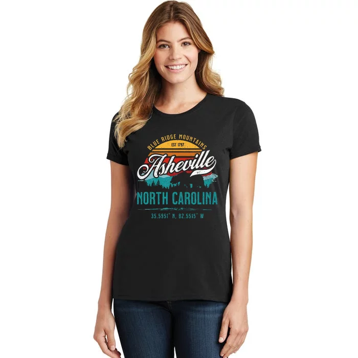 Asheville North Carolina Retro Sunset Blue Ridge Mountains Women's T-Shirt