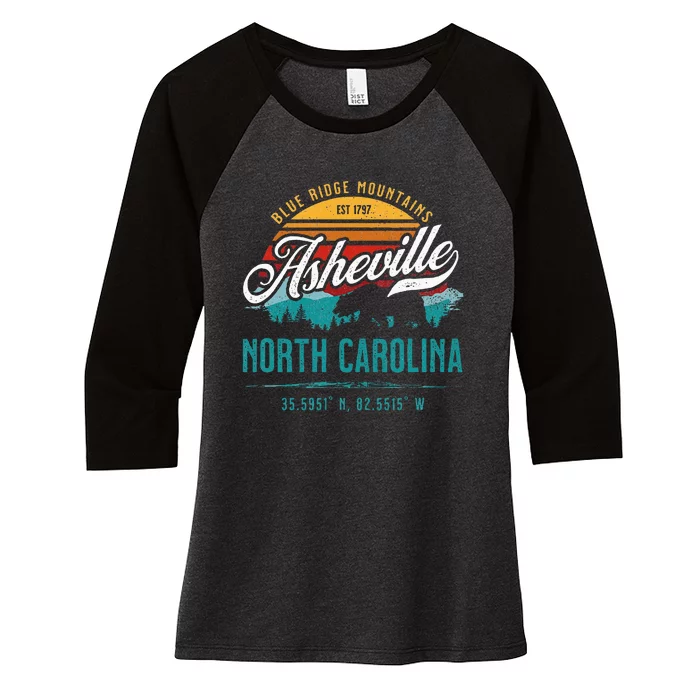 Asheville North Carolina Retro Sunset Blue Ridge Mountains Women's Tri-Blend 3/4-Sleeve Raglan Shirt