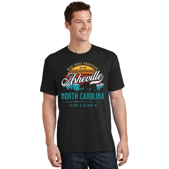 Asheville North Carolina Retro Sunset Blue Ridge Mountains T-Shirt