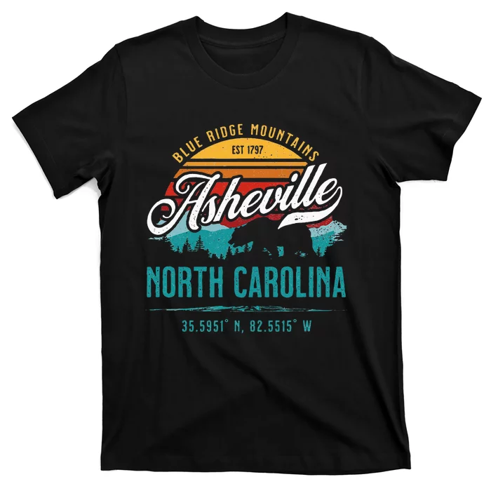 Asheville North Carolina Retro Sunset Blue Ridge Mountains T-Shirt