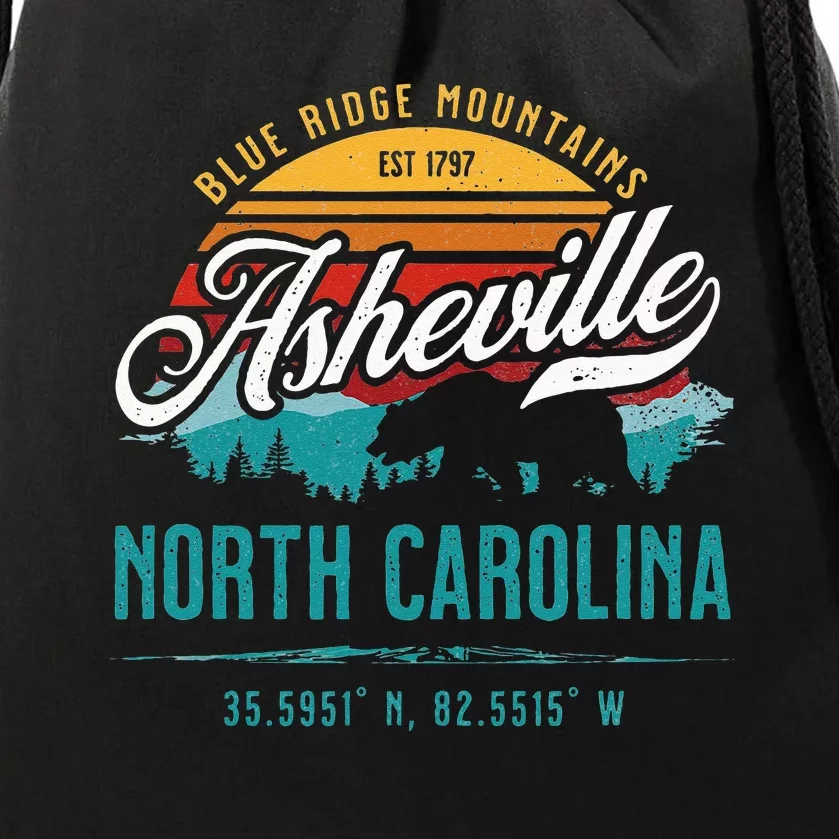 Asheville North Carolina Retro Sunset Blue Ridge Mountains Drawstring Bag