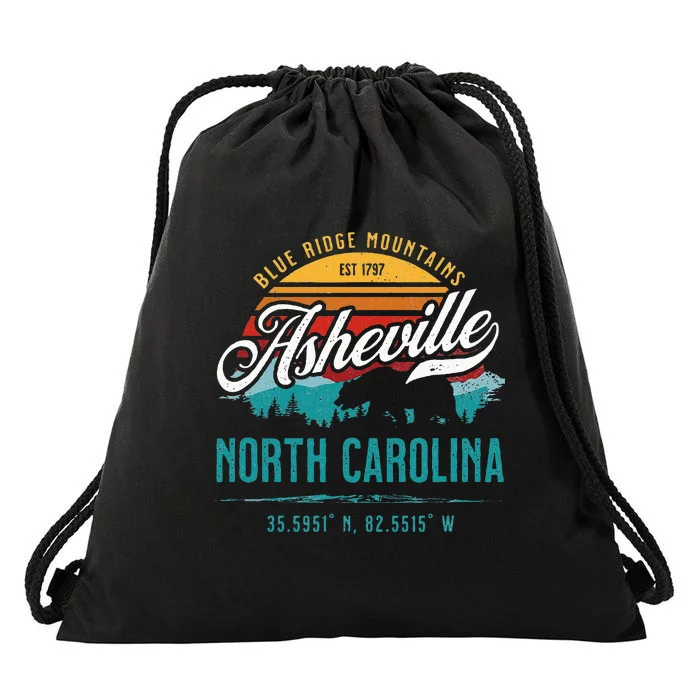 Asheville North Carolina Retro Sunset Blue Ridge Mountains Drawstring Bag